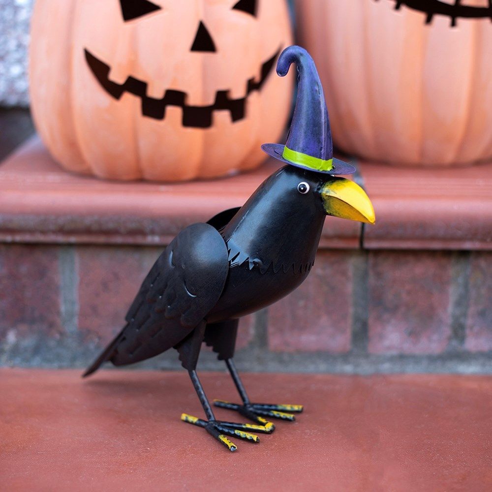 Something Different - Metal Raven Ornament with Witch Hat Tuin beeld/figuur - Multicolours